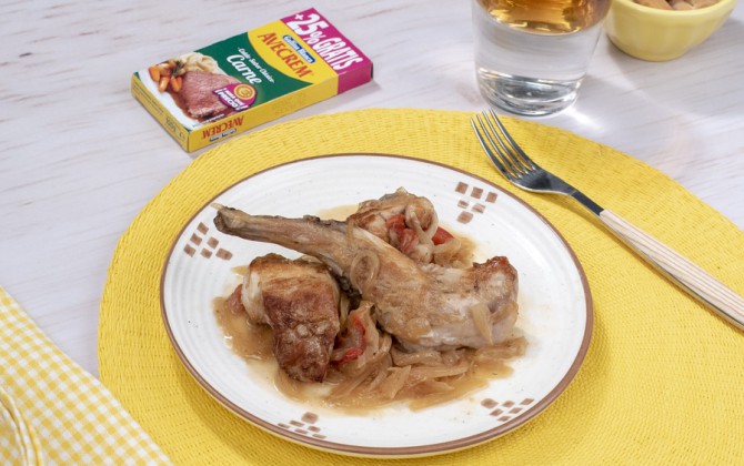 Conejo con cebolla con producto